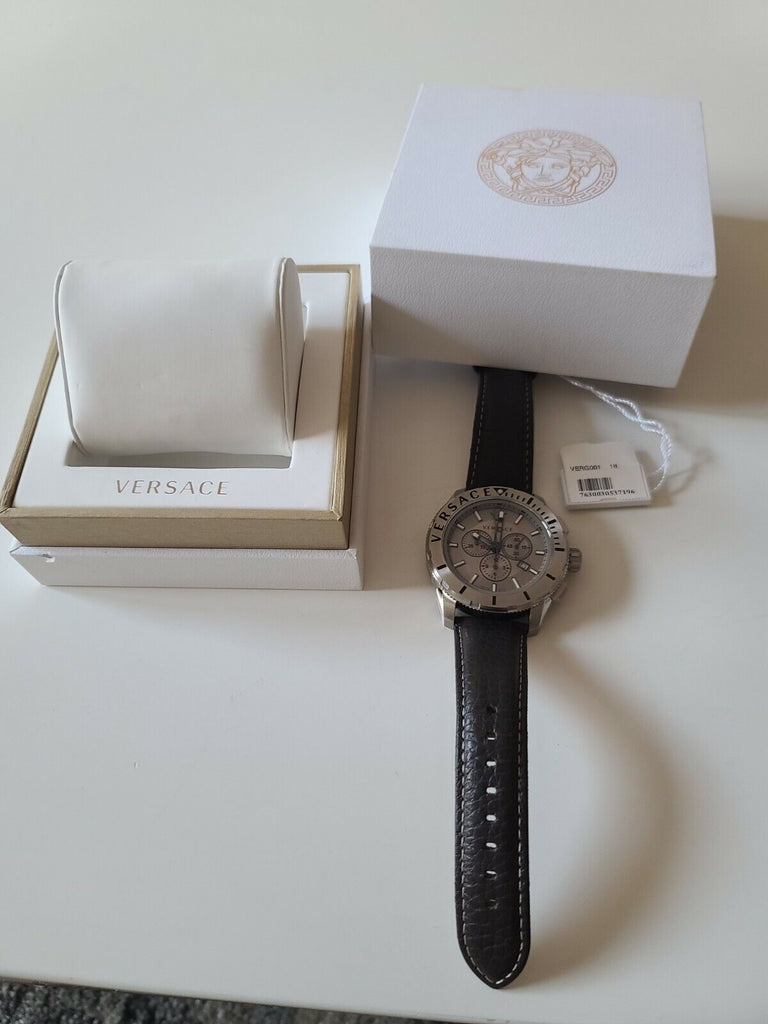 Versace Casual Chronograph Grey Dial Brown Leather Strap Watch for Men - VERG001-18