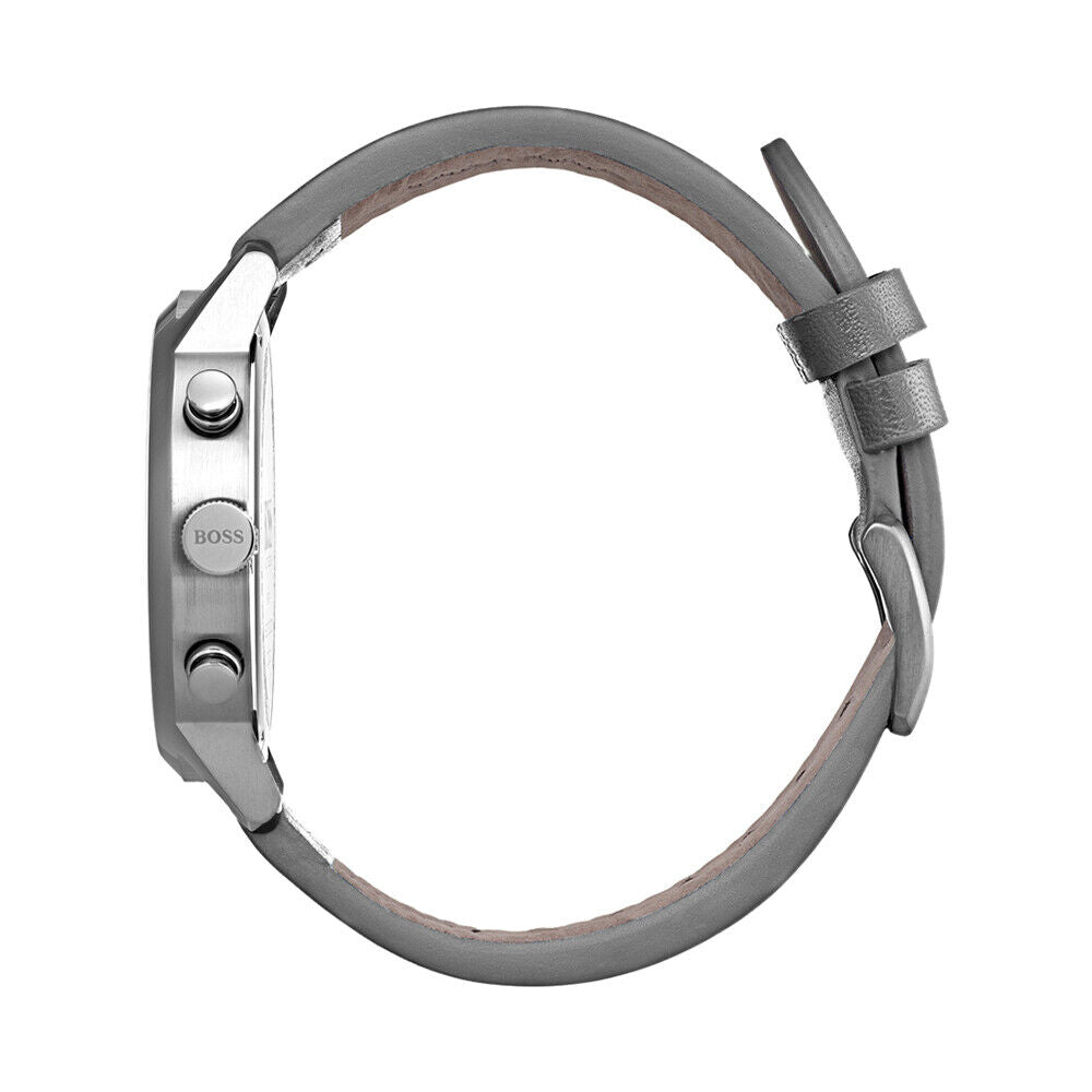 Hugo Boss Architectural Grey Dial Grey Leather Strap Watch for Men - 1513570