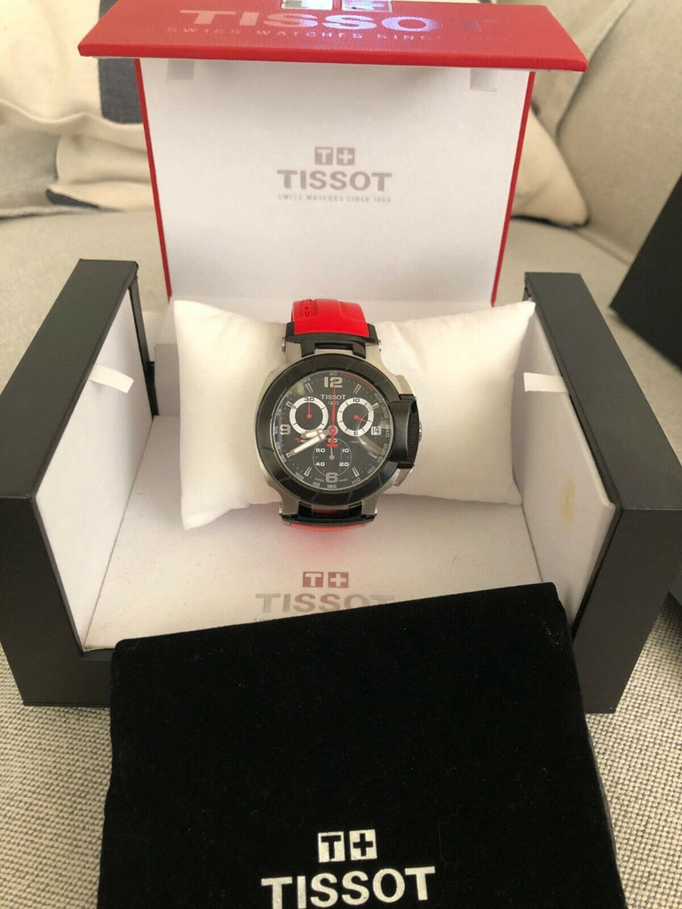 Tissot T Race Chronograph Black Dial Red Rubber Strap Watch for Men - T048.417.27.057.01