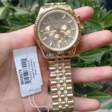 Michael Kors Lexington Chronograph Gold Dial Gold Steel Strap Watch For Men - MK8579