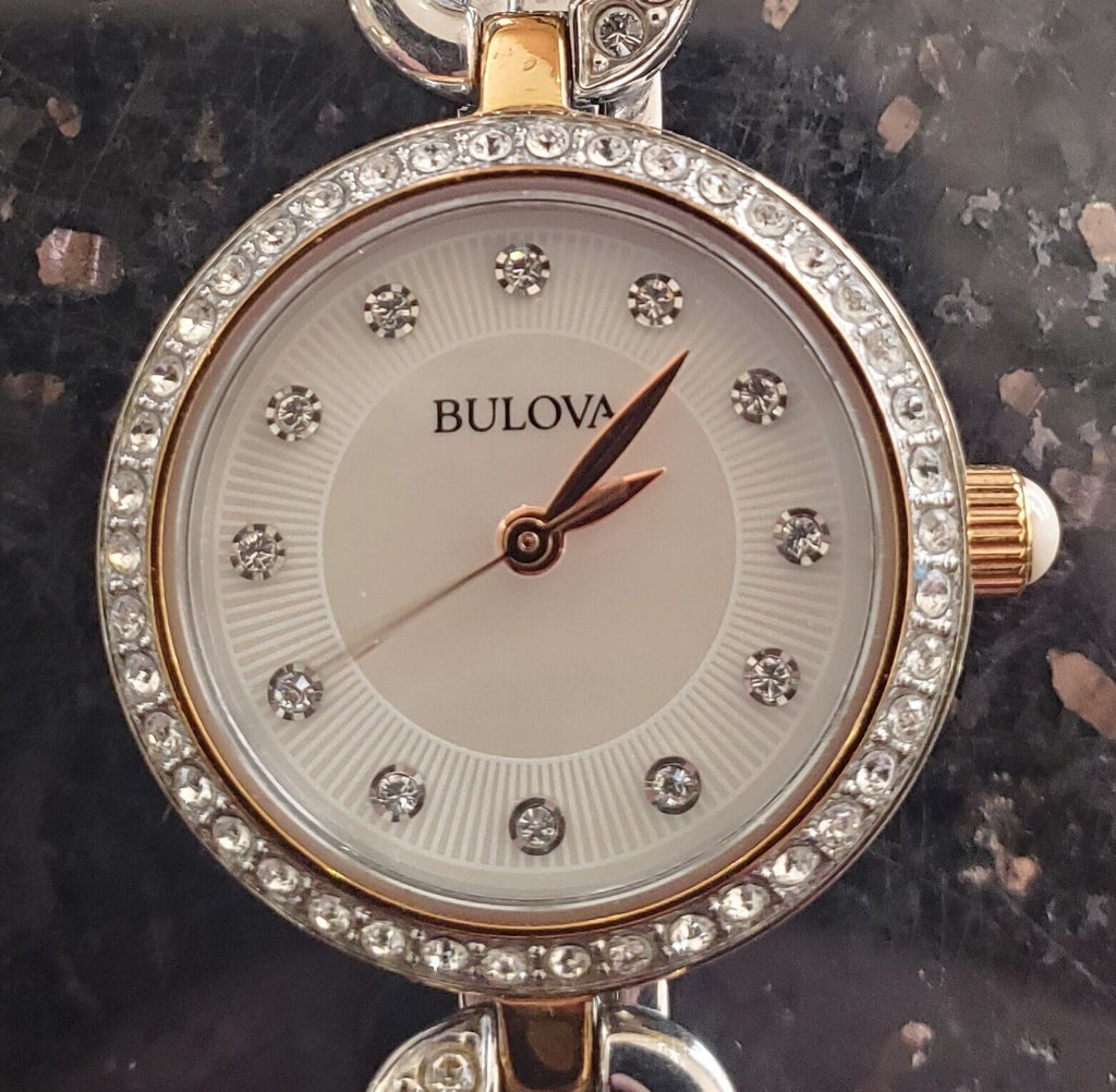 Bulova Crystals Mother of Pearl Dial Two Tone Steel Strap Watch for Women - 98X108