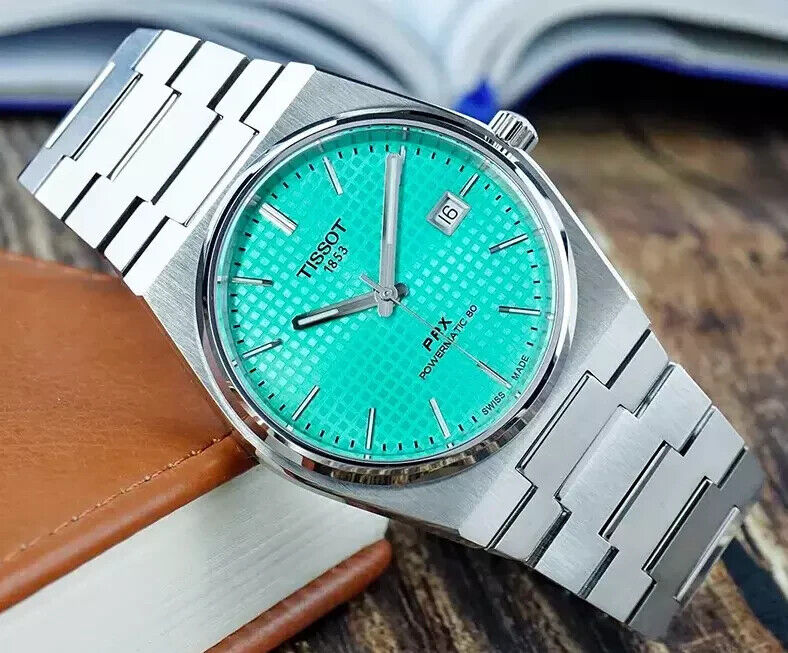 Tissot PRX Powermatic 80 Automatic Mint Green Dial Silver Steel Strap Watch for Men - T137.407.11.091.01