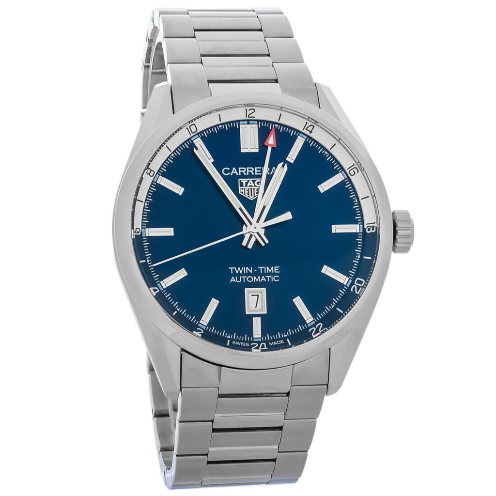 Tag Heuer Carrera Twin Time Blue Dial Silver Steel Strap Watch for Men - WBN201A.BA0640