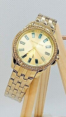 Michael Kors Mini Pilot Quartz Gold Dial Gold Steel Strap Watch For Women - MK7366