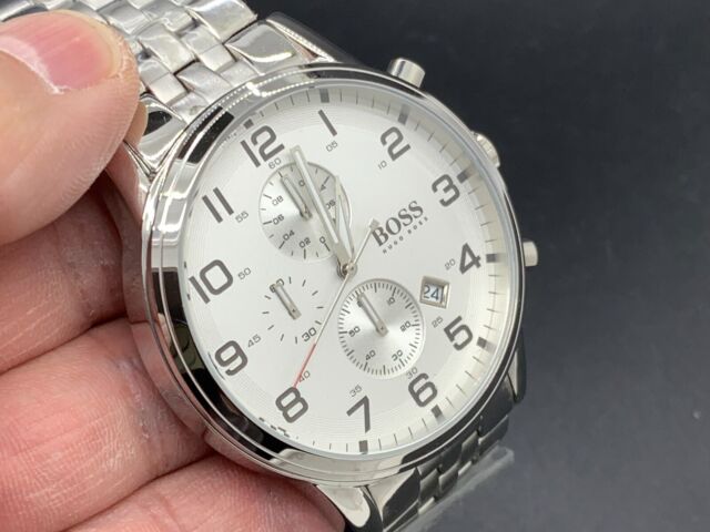 Hugo Boss Aeroliner Chronograph Quartz White Dial Silver Steel Strap Watch For Men - HB1512445