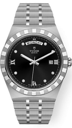 Tudor Royal Automatic Diamonds Black Dial Silver Steel Strap Watch for Men - M28600-0004