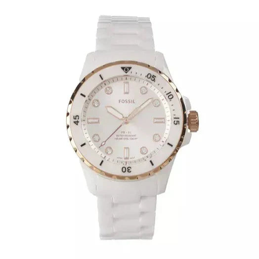 Fossil FB-01 Analog White Dial White Ceramic Strap Watch for 
