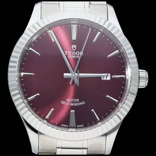 Tudor Style Automatic Burgundy Red Dial Silver Steel Strap Watch for Men - M12710-0015