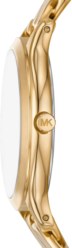 Michael Kors Runway Three-Hand White Dial Gold Steel Strap Watch for Women - MK7472