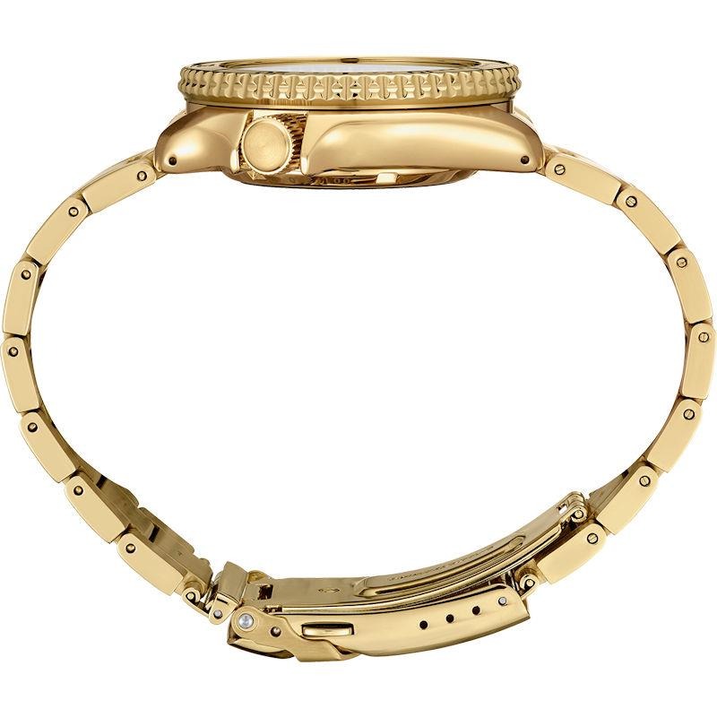 Seiko 5 Sports HUF Limited Edition Green Dial Gold Steel Strap Watch For Men - SRPJ20