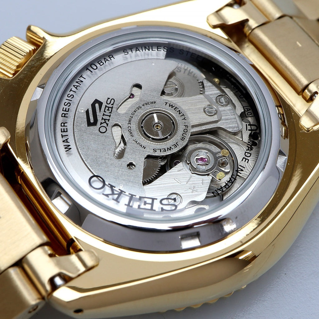 Seiko 5 Sports US Special Edition Automatic Blue Dial Gold Steel Strap Watch For Men - SRPK20