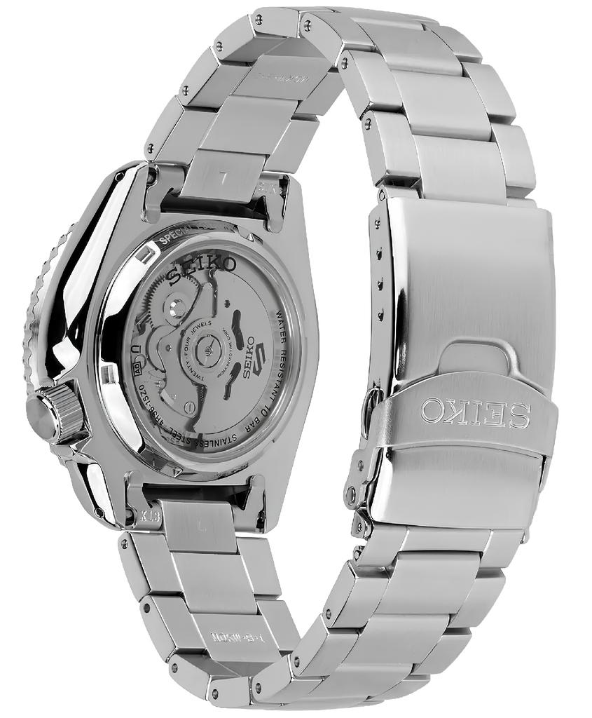 Seiko 5 Sports Checker Flag Special Edition Black Dial Silver Steel Strap Watch For Men - SRPK67K1