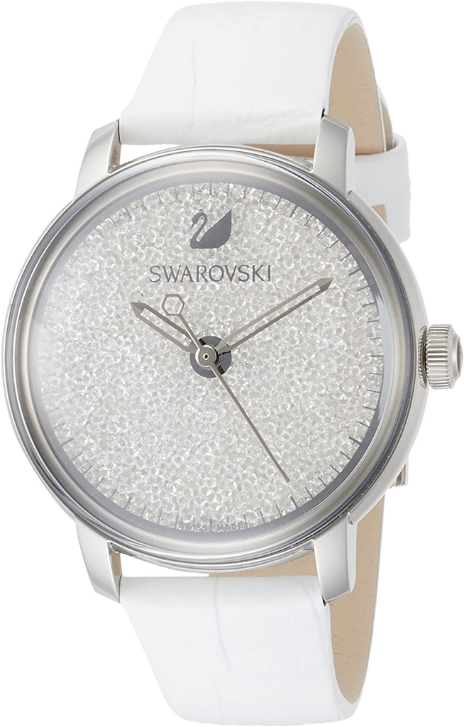 Swarovski Crystalline Hours Silver Dial White Leather Strap Watch for Women - 5295383