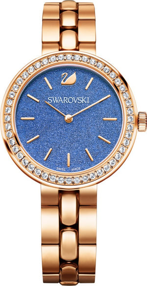 Swarovski Daytime Glittering Blue Dial Rose Gold Steel Strap Watch for Women - 5182277