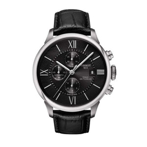 Tissot T Classic Chemin Des Tourelles Chronograph Black Dial Black Leather Strap Watch For Men - T099.427.16.058.00