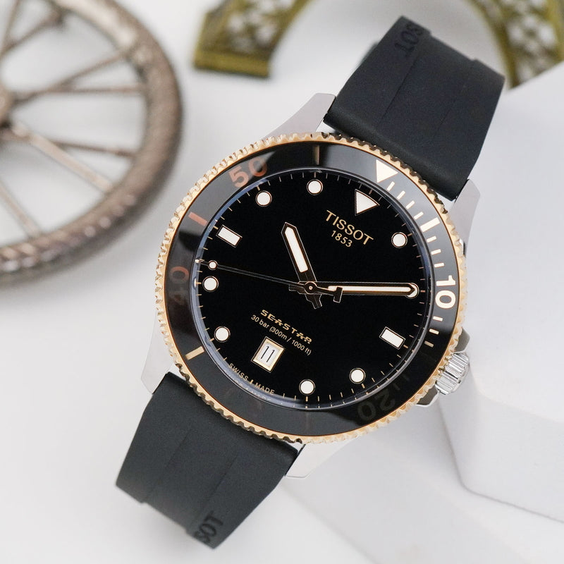 Tissot Seastar 1000 Black Dial Black Rubber Strap Watch For Men - T120.410.27.051.00