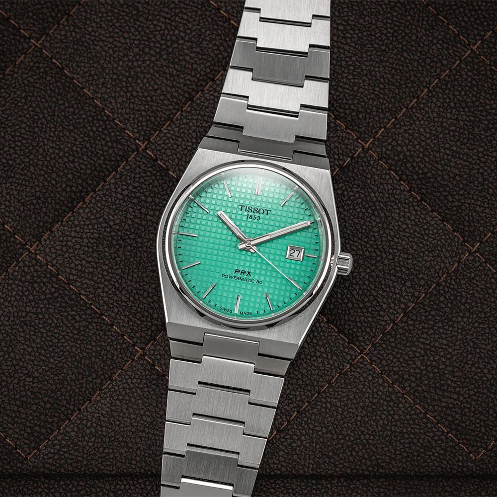 Tissot PRX Powermatic 80 Automatic Mint Green Dial Silver Steel Strap Watch for Men - T137.407.11.091.01