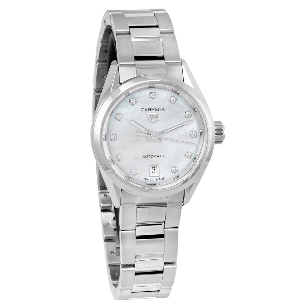 Tag Heuer Carrera Diamonds Mother of Pearl Dial Silver Steel Strap Watch for Women - WBN2412.BA0621