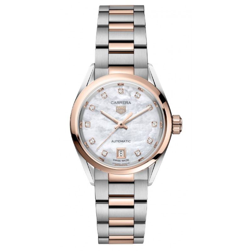 Tag Heuer Carrera Date Automatic Mother of Pearl Dial Two Tone Steel Strap Watch for Women - WBN2450.BD0569