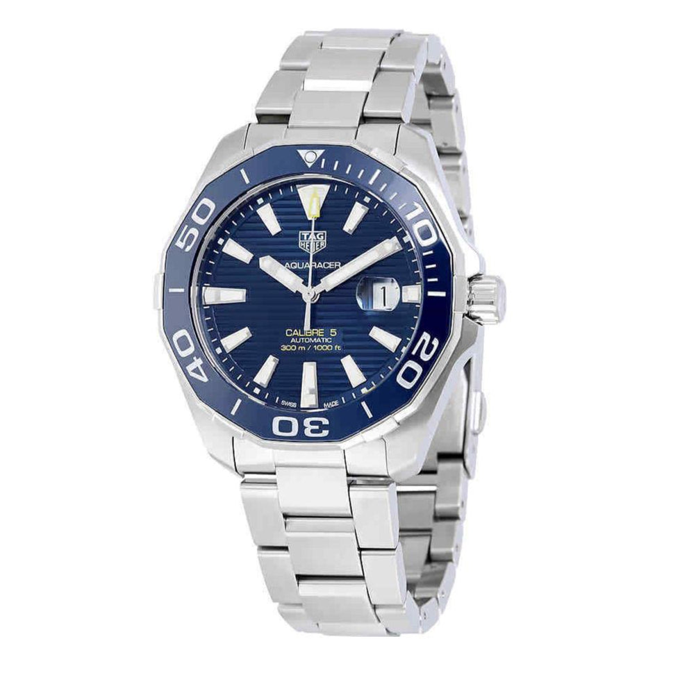Tag Heuer Aquaracer Calibre 5 Blue Dial Silver Steel Strap Watch for Men - WAY201B.BA0927