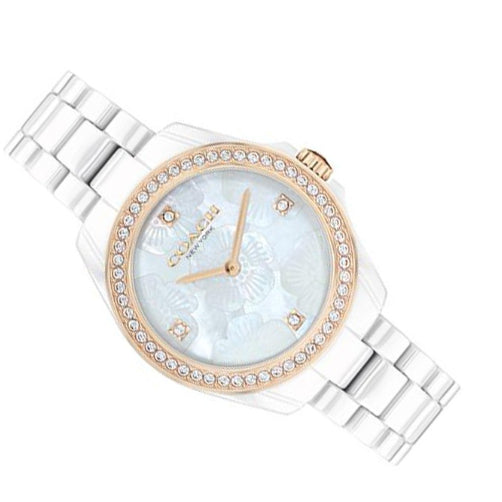 Coach Preston Mother of Pearl White Dial White Steel Strap Watch for Women - 14503662