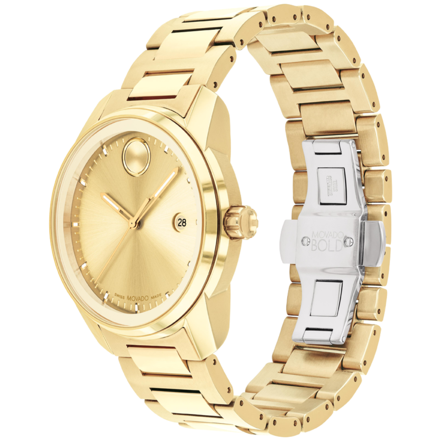Movado Bold Verso Gold Dial Gold Steel Strap Watch for Men - 3600861