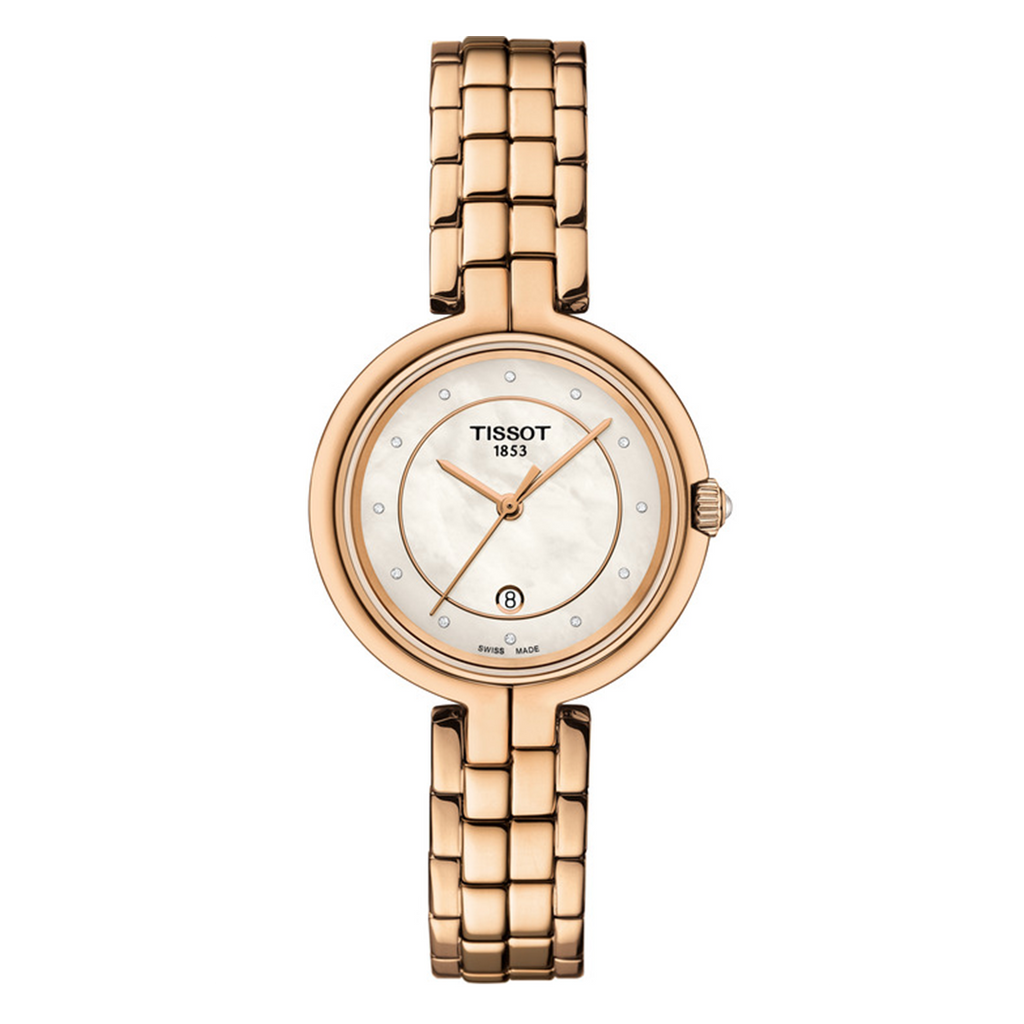 Tissot T Lady Flamingo Mother of Pearl Dial Rose Gold Steel Strap Watch For Women - T094.210.33.116.02