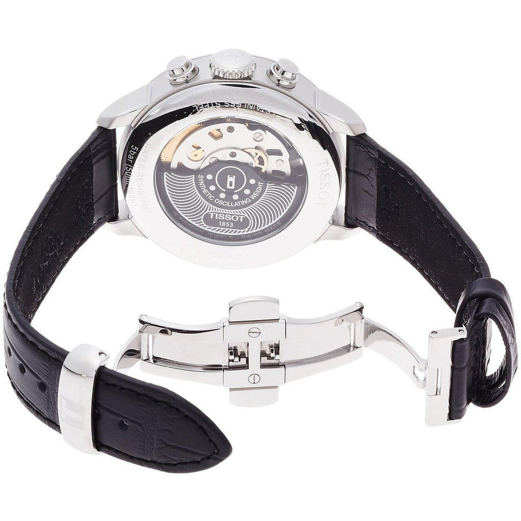 Tissot T Classic Chemin Des Tourelles Chronograph Black Dial Black Leather Strap Watch For Men - T099.427.16.058.00