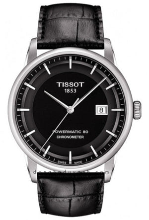 Tissot T Classic Luxury Powermatic 80 Black Dial Black Leather Strap Watch For Men - T086.408.16.051.00