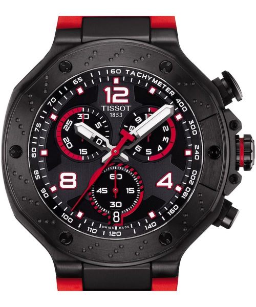 Tissot T Race Chronograph Black Dial Red Rubber Strap Watch For Men - T141.417.37.057.01