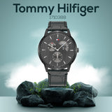 Tommy Hilfiger Brad Chronograph Quartz Grey Dial Grey Leather Strap Watch For Men - 1710388