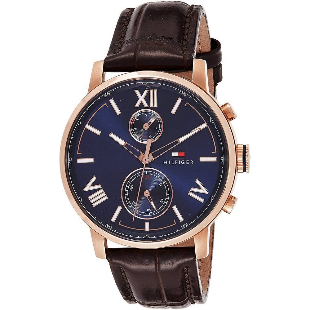 Tommy Hilfiger Aiden Quartz Blue Dial Brown Leather Strap Watch for Men - 1791308