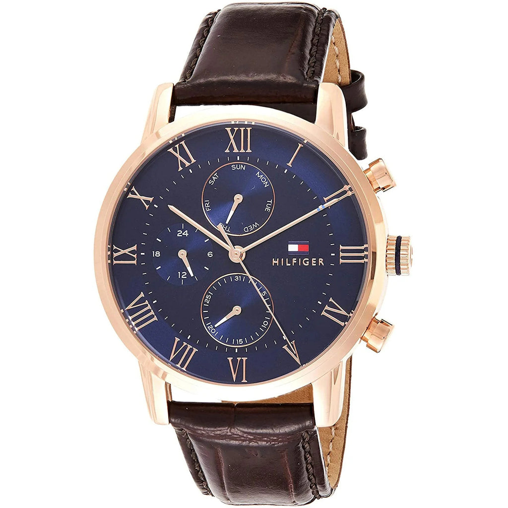 Tommy Hilfiger London Chronograph Blue Dial Brown Leather Strap Watch for Men - 1791532