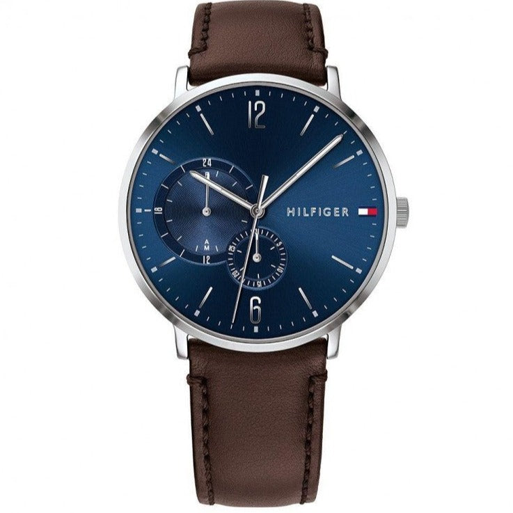 Tommy Hilfiger Cooper Blue Dial Brown Leather Strap Watch for Men - 1791508