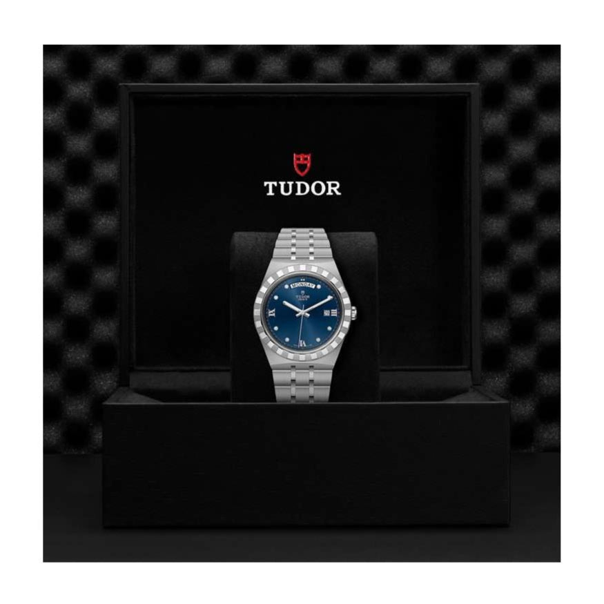 Tudor Royal Automatic Diamonds Blue Dial Silver Steel Strap Watch for Men - M28600-0006