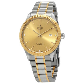 Tudor Style Automatic Diamonds Gold Dial Two Tone Steel Strap Watch for Men - M12713-0007