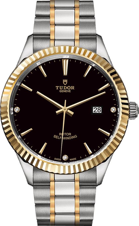 Tudor Style Automatic Diamonds Black Dial Two Tone Steel Strap Watch for Men - M12713-00011