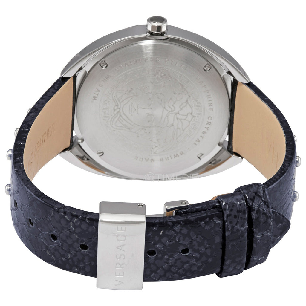 Versace Shadov Quartz Silver Dial Black Snake Leather Strap Watch for Women - VEBM00118