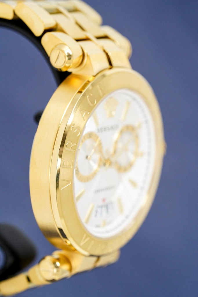 Versace V Racer Chronograph White Dial Gold Steel Strap Watch for Men - VBR060017