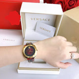 Versace Shadov Quartz Red Dial Red Leather Strap Watch for Women - VEBM00918