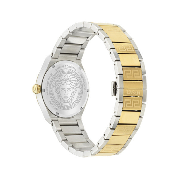 Versace V-Auria Quartz Green Dial Two Tone Steel Strap Watch for Men - VE0F00425