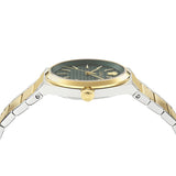 Versace V-Auria Quartz Green Dial Two Tone Steel Strap Watch for Men - VE0F00425