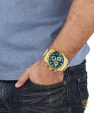 Versace V-Ray Chronograph Quartz Green Dial Gold Steel Strap Watch For Men - VE2I00621