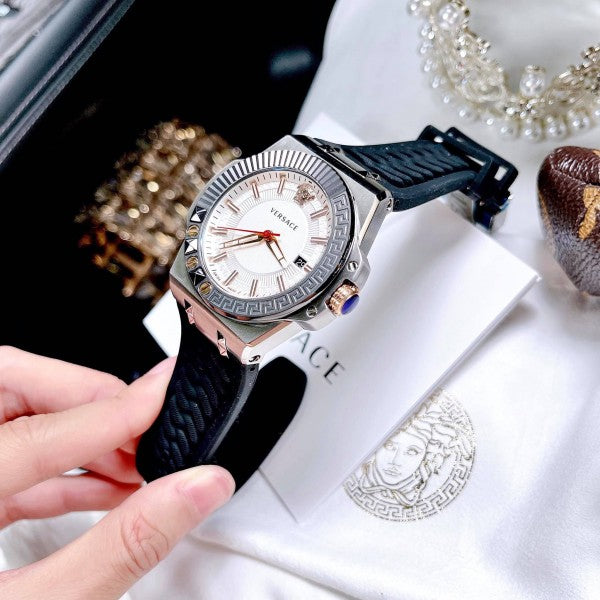 Versace Chain Reaction Quartz White Dial Black Rubber Strap Watch for Men - VEDY00219