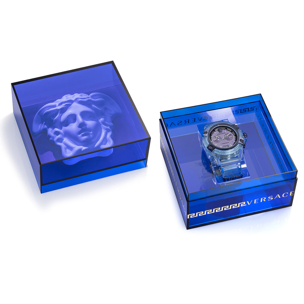 Versace Icon Active Chronograph Purple Dial Blue Silicone Strap Watch For Men - VEZ701523