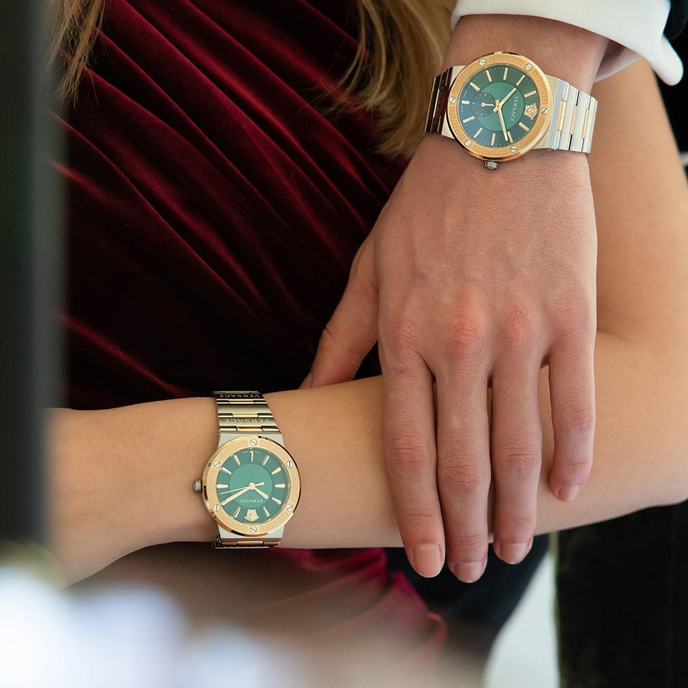 Versace Greca Green Dial Silver Steel Strap Watch for Men - VEVI00420