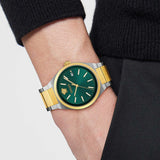 Versace V-Auria Quartz Green Dial Two Tone Steel Strap Watch for Men - VE0F00425