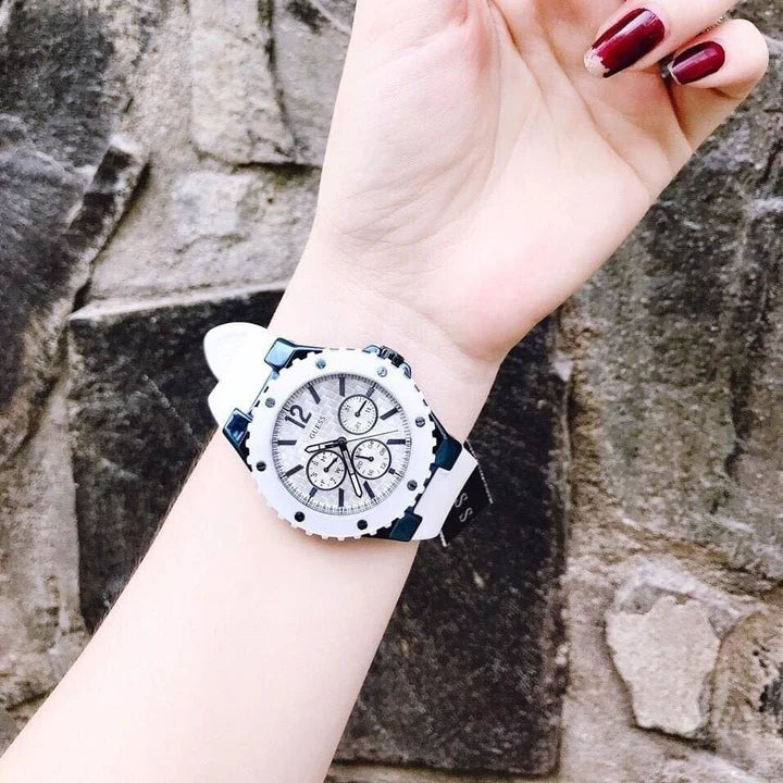 Guess Overdrive Chronograph White Dial White Rubber Strap Watch for Women - W0149L6