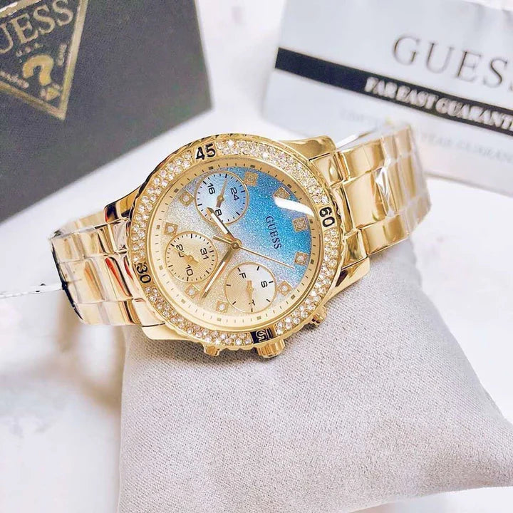 Guess Confetti Diamonds Gold Dial Gold Steel Strap Watch for Women - W0774L2