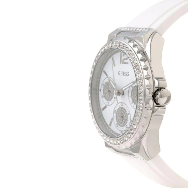 Guess Starlight Multifunction Diamonds White Dial White Rubber Strap Watch for Women - W0846L8